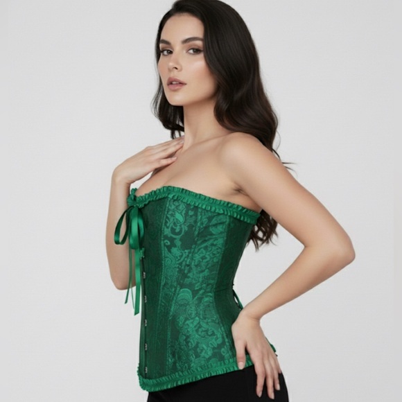 Daisy Corsets Tops - Stunning Emerald Green Brocade Ruffle Corset - Waist Training & Shapewear Sz M